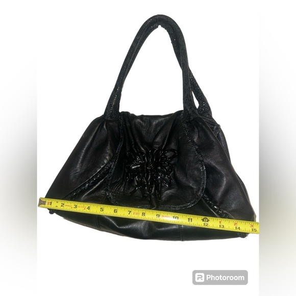 Betsey Johnson EUC LG Satchel Bell Of Bow Black Leather Snakeskin Detail - Picture 6 of 8